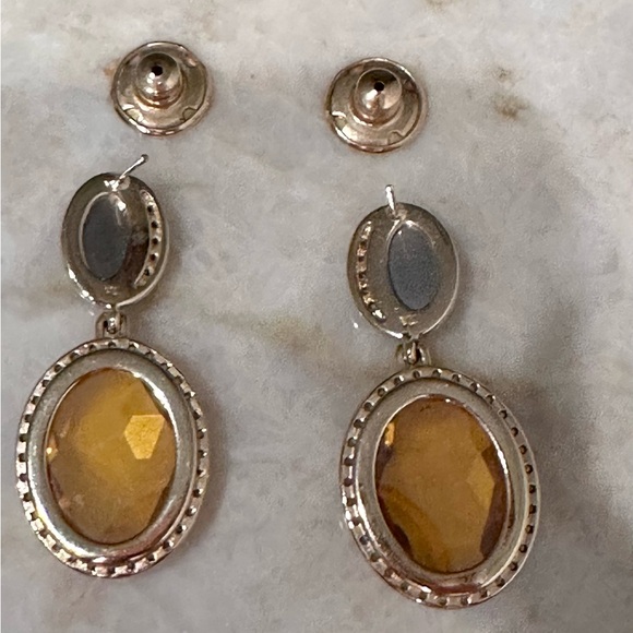 Earrings, Faceted Stones, Pierced Pendant Earrings, Amber stones - Picture 6 of 7